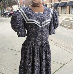 Gunne Sax Jessica McClintock Dress Puffy Sleeve Drop Waist